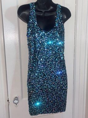 Maurices Blue Sequin Tank Mini Dress